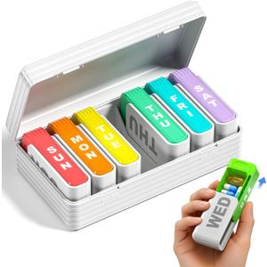 Betife Removable Travel Pill Organizer, Weekly Pill Organizer for 1 Time a Day with Easy Sliding Drawers, Large Pill Box with Airtight Seals for Supplements and Vitamins, White