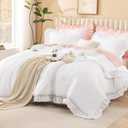 Litanika White Comforter Queen Size Set, 3 Pieces Ruffle Shabby Chic Farmhouse Women Vintage Aesthetic Bedding Set & Collections, Winter Fluffy Microfiber