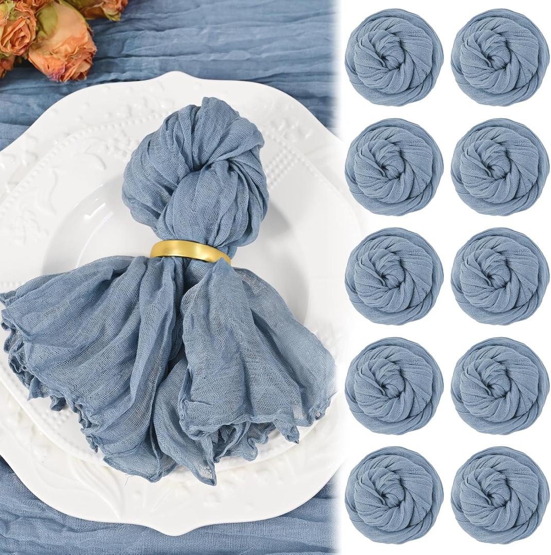 10 Pack Dusty Blue Cheesecloth Napkins 20"x20" Boho Washable Cloth Napkins Set of 10 Wrinkled Cheese Cloth Napkins Gauze Dinner Table Napkin for Wedding Party Baby Shower Birthday Decor