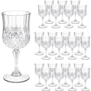 7OZ Plastic Wine Glasses, Disposable Goblets Drinking Glasses Crystal Vintage Water Cups Unbreakable Champagne for Wedding, Parties, Valentine's Day (Transparent)