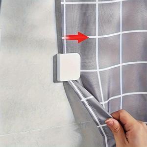 Door Curtain Grips 2 Pack - Clear White Plastic Adhesive Clips No Power Required - Bathroom Shower Tub and Travel Curtain Holders, White, 2pcs