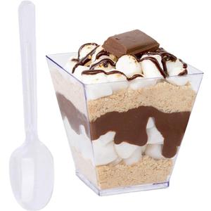 Tosnail 80 Pack 7 Oz Capacity Square Clear Plastic Dessert Tumbler Cups with 100 Spoons