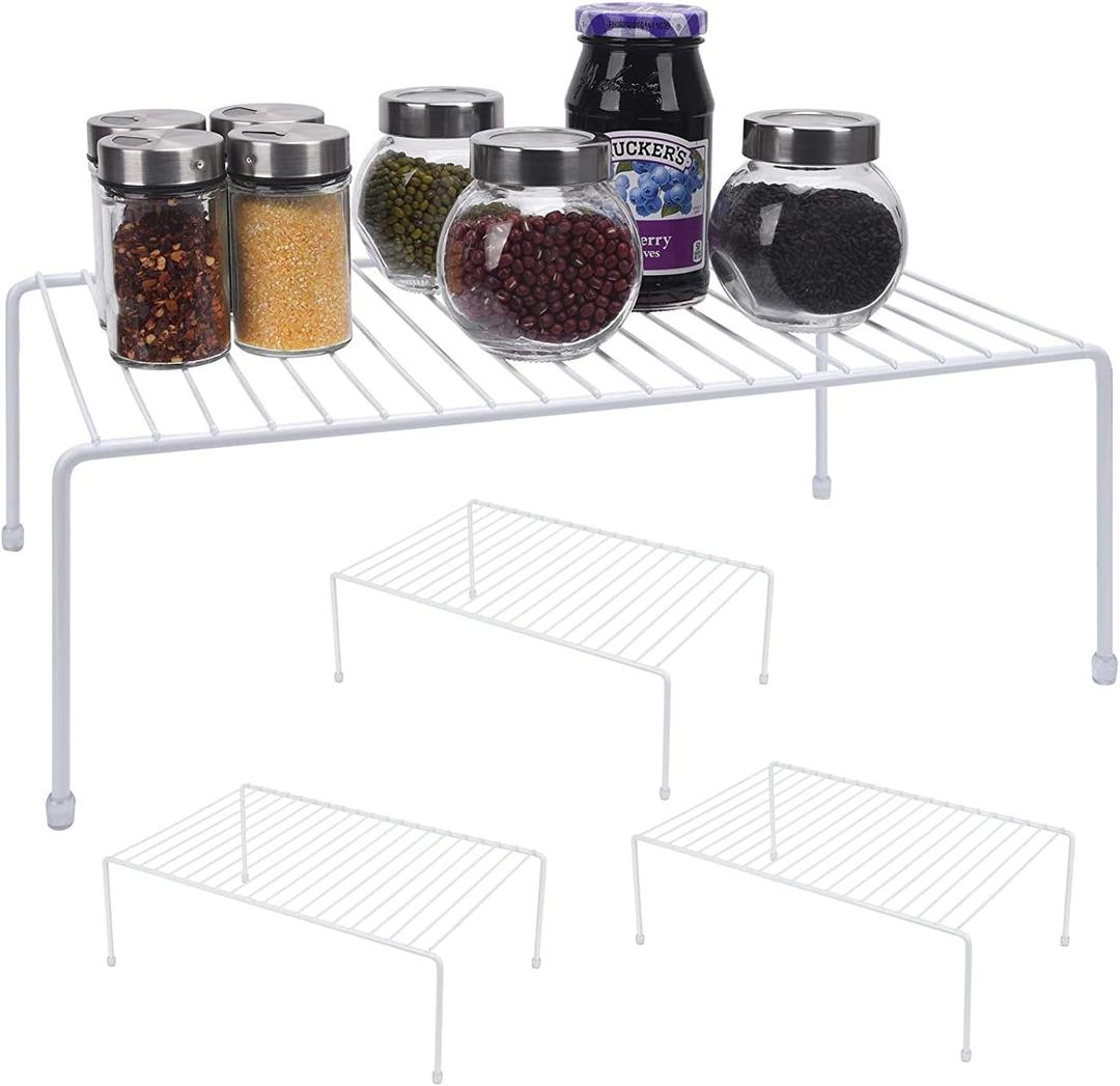 Large (16.1 x 10.2 Inch) Cabinet Storage Shelf Rack, ShelvesKitchen Counter and Cabinet Shelf, Storage Rack Organizer for Kitchen, Fridge, Cabinet, Bathroom Cupboard (White, 4)