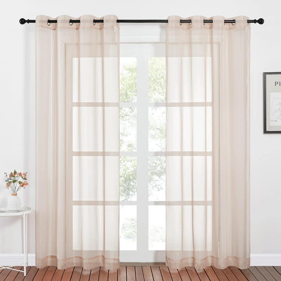NICETOWN Voile Taupe Sheer Curtains 84 Inches Long, Grommet Airy & Lightweight Window Draperies Translucent Elegant Panels for Living Room/Bedroom,W54 x L84, Set of 2