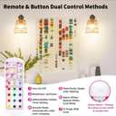 Boho Battery Operated Wall Sconces, Rattan Wall Sconce Set of 2 with Remote, RGB 15 Colors Dimmable Rechargeable Wall Light, Black Indoor Wireless Wall Lamp, Farmhouse Rattan Wall Lighting for Bedroom