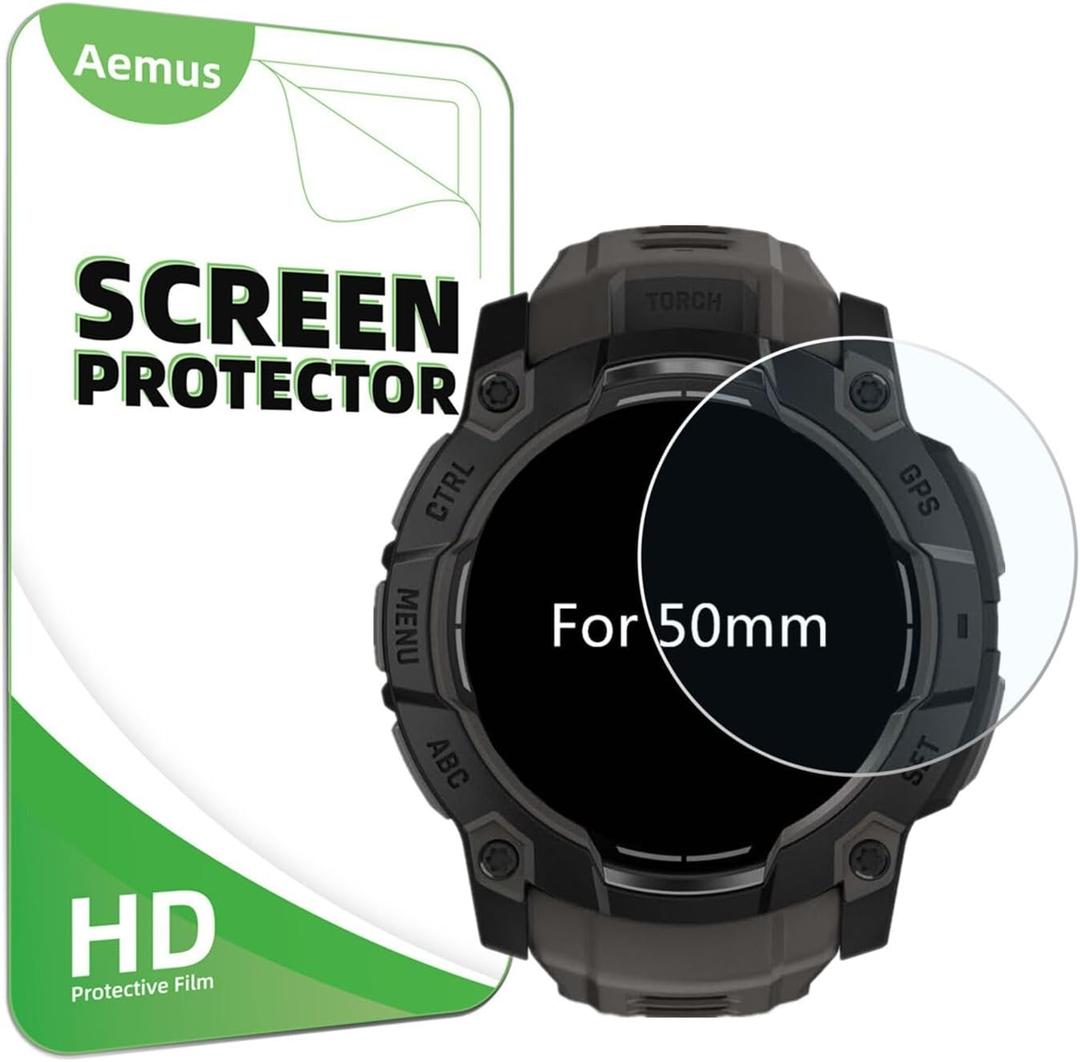 Screen Protector Compatible for Garmin Instinct 3 50mm (3 Pack) GPS Smart Watch Clear Tempered Glass Protective Film