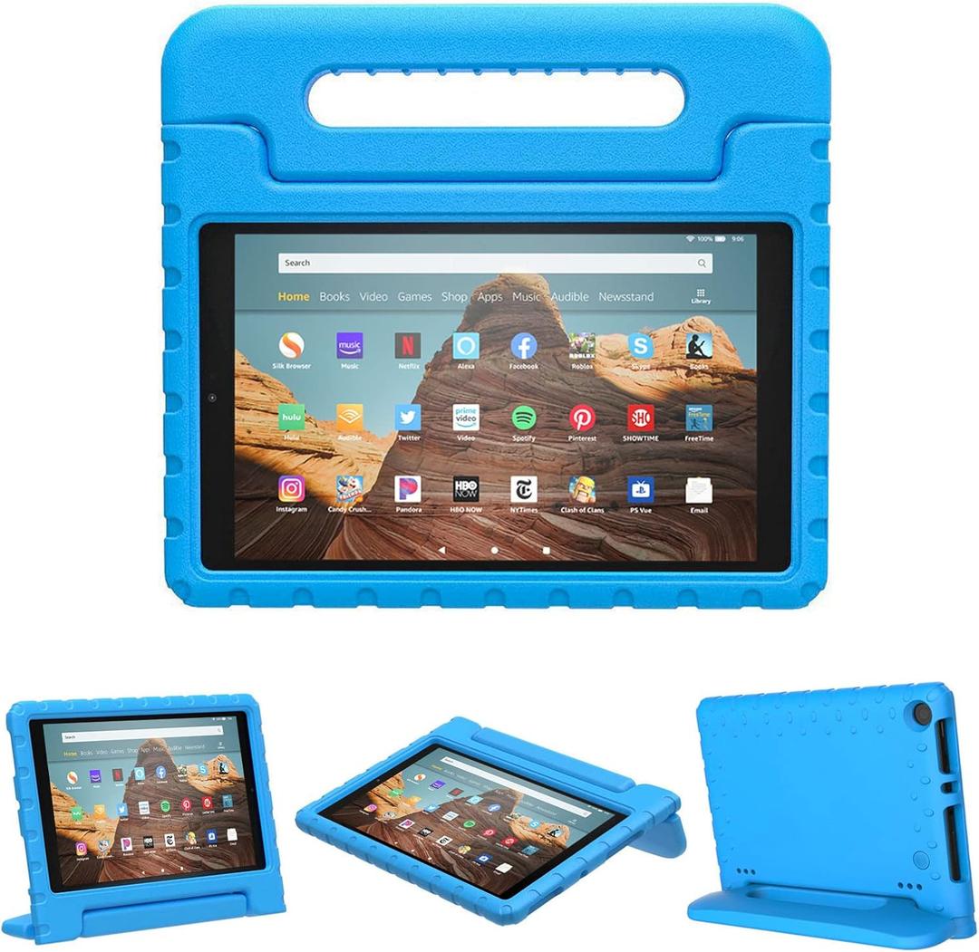 Kids Case for Fire HD 10 2019/2017/2015 Releases, HD 10 5th/7th/9th Gen Cover Shockproof Kid-Proof Flexible Durable Foam Cover with Handle Stand for Fire HD 10 2015/2017/2019 Releases (Blue)
