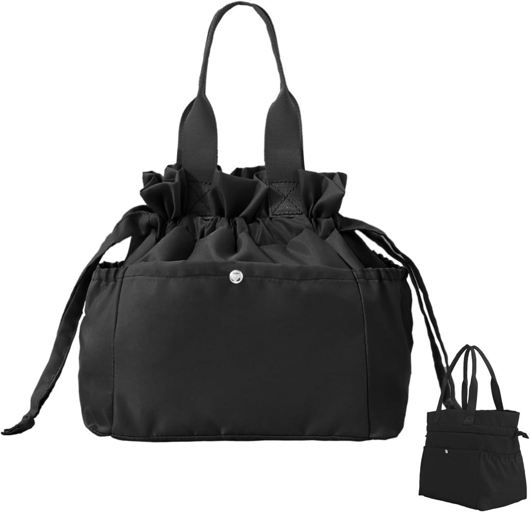 MEXS Lunch Bag for Women Reusable Drawstring Insulated Lunch Box Stain-Resistant Large Cinch Closure Lunch Bags for Work Office (Black)