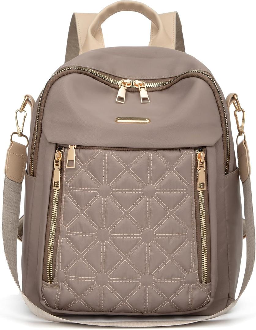 Mini Nylon Women Backpacks,Small Ladies backpacks Lightweight Shoulder Satchel Bag Tote Handbag Casual Travel Daypack (Khaqi)