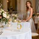 Wedding Table Numbers 1-10 with Holders, 5 x 7 Inch Transparent Acrylic Reception Table Signs Golden Letters, Number Cards for Party, Restaurant