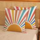 Summer Pillow Covers 16x16 Set of 2 Colorful Stripes Yellow Sunshine Throw Pillows Outdoor Boho Rainbow Sun Decorative Pillow Cases Linen Modern Farmhouse Cushion Case for Home Bedroom Decor