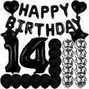Sweet 14th Birthday Decorations Party Supplies,Black Number 14 Balloons,14th Foil Mylar Balloons Latex Balloon Decoration,Great 14th Birthday for Girls,Women,Men,Photo Props