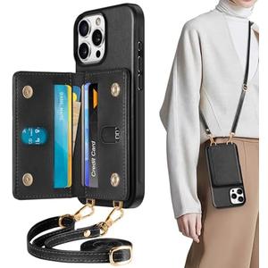TUCCH Crossbody Wallet Case for iPhone 16 Pro Max (6.9"), RFID Blocking [6 Card Slots][Detachable Adjustable Lanyard], Magnetic Wallet PU Leather Shockproof Phone Cover for iPhone 16 Pro Max, Black