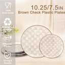 U-QE 20PCS Plastic Brown Plates for Party - Retro Checkered Plates Disposable Heavy Duty - Fancy Plastic Plate for Party, Birthdays - 10 10.25 Inch Dinner and 10 7.5 Inch Dessert Plate