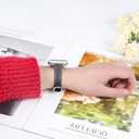 JOYOZY Slim Leather Band for Women Compatible with Apple Watch 49MM 45MM 44MM 42MM 41MM 40MM 38MM, Cute Fancy Top Genuine Leather Strap for iWatch Ultra, Series SE/9/8/7/6/5/4/3/2/1 (Black/Silver)