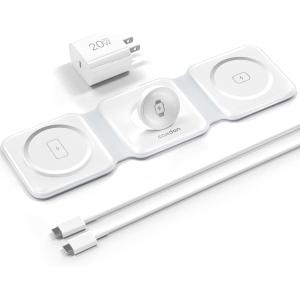 3-in-1-Wireless-Charger-for-Magsafe-for iPhone 16, Apple Watch S10, AirPods 4, Foldable-Travel-Charging-Station with Evolved Pro Magnetic Pad, Portable Essentials (White)