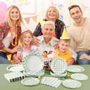 150Pcs Sage Green Gingham Party Supplies Green Gingham Paper Plates and Napkins Green Plaid Plates Disposable Greeny and White Plaid Party Decor for Birthday Family Picnic BBQ Party,Serves 50 Guests