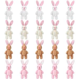 Sumind 20 Pieces Easter Mini Plush Rabbit Tiny Joint Bunny 2.4 Inch Small Rabbit Doll Soft Bunny Stuffed Animal Toys for Birthday Cake Wedding Decorations Party Favors(Short Plush Style)