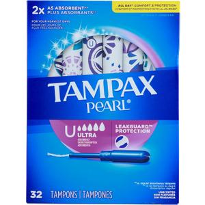 Tampax Pearl Tampons Ultra Absorbency with Leakguard Braid, Unscented, 32Count (32 Count (Pack of 1))