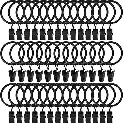 AMZSEVEN 40 Pack Metal Curtain Rings with Clips, Drapery Clips Hooks, Decorative Curtain Rod Clips 1.5 in Interior Diameter, Vintage Black
