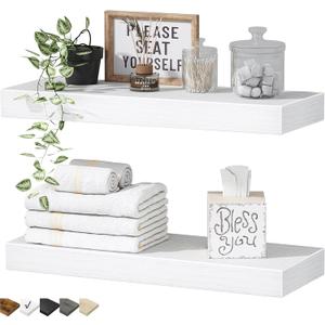 QEEIG Bathroom Floating Shelves for Wall - 15.7" Wall Mounted Shelf Over Toilet Farmhouse Home Decor Display Bookshelf Small 15.7 x 6.7 inch Set of 2, White (008-40W)