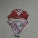 Tainehs Women's Push Up V Neck Bikini Sets Criss Cross Back Two Piece Bathing Suit (Medium, Brick Red Floral)