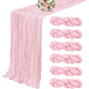 6 Pack Light Pink Cheesecloth Table Runner 10FT Boho Gauze Fabric Table Runner 35 x 120 Inch Spring Rustic Sheer Runner for Wedding Birthday Baby Shower Table Decoration