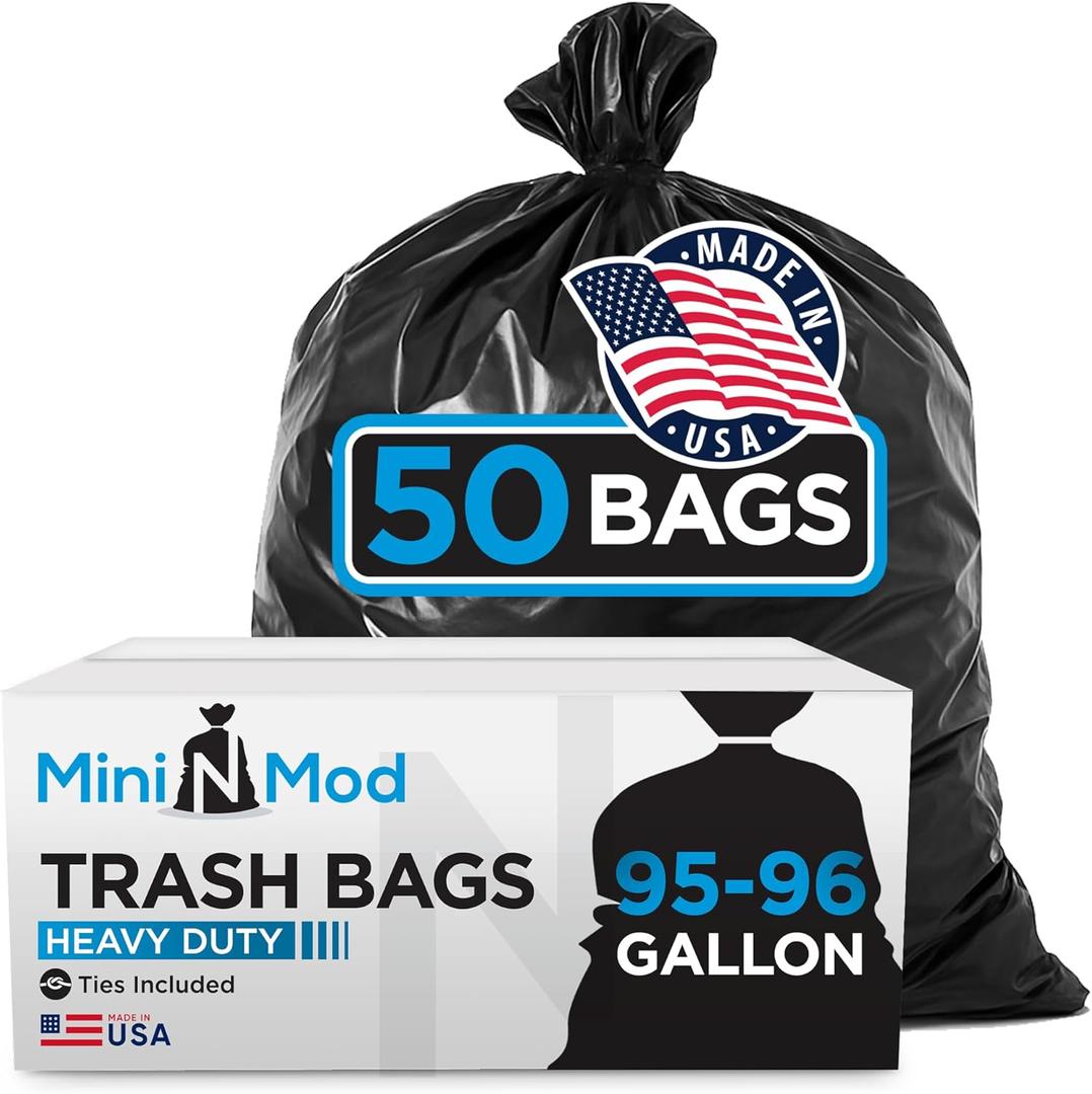 95-96 Gallon Trash Bags Heavy Duty | 50 Count | Extra Large 95-96 Gallon Trash Can Liners | 90-100 Gal for Outdoor, Commercial, and Home Use