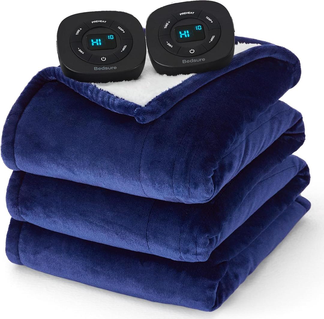 Bedsure Electric Blanket King Size - Dual Control Heated Blanket King Size, Fast Heating with 10 Time Settings & 10 Heat Settings, Warm Gift for Grandma (100x90 inches, Pageant Blue)