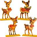 4pcs Vintage Christmas Decorations Table Wooden Centerpieces Christmas Theme Retro Sika Deer Table Decorations Tiered Tray Decor for Winter Holiday Dinner Party Decor