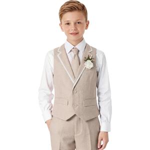 Suits for Boy Beige Kids Tuxedo Slim Fit Toddler 5pcs Shirt Vest Pants First Communion Boys Dress Clothes Set Size 10 (Beige)