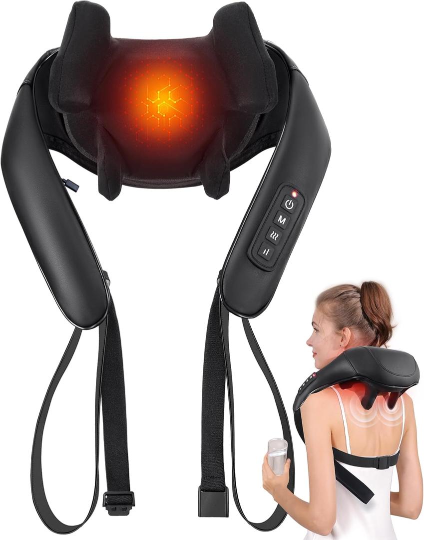 Shiatsu Back and Neck Massager, Cordless Shoulder Massager with Heat, Electric Deep Tissue 3D Kneading Massage Pillow for Shoulder, Leg, Body Muscle Pain Relief, Gifts for Men Women (Black)