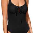 BERLOOK Womens One Piece Swimsuits Floral Push Up Bathing Suit Sexy Tie Slimming Swimsuits for Women Swimwear (Medium, Black)