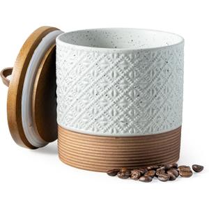 Miamolo Ceramic Jar with Lid, Coffee Canisters with Airtight Lids Kitchen Food Storage Container for Spice Loose Leaf Tea, Small Decorative Jars for Countertop Coffee Bar Accessories - White 20 fl.oz