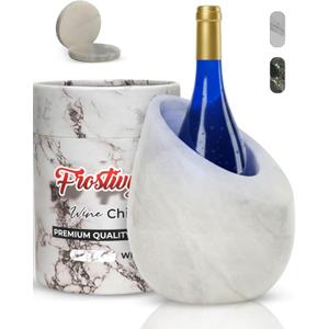 Marble Wine Chiller Bucket Set With 2 Marble Coasters 750ml Wine Bottle Cooler for Party, Dinner, Kitchen & Bar Cart Decor Elegant Champagne Cooler Gift for Wine Lovers (White) (EXP 06/20/54)