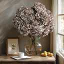 Artificial Flower Fake Silk Hydrangea Heads Bouquet with Stems Bulk for Fall Decoration Table Center Christmas Indoor Outdoor Faux Floral Realistic with Leaves Plants Crafts 8PCS(Brown)