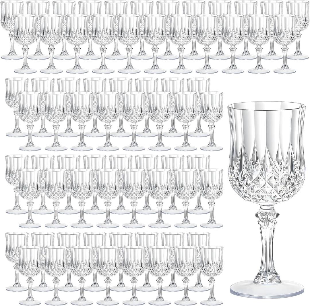 7OZ Plastic Wine Glasses, Reusable Vintage Goblets Unbreakable Drinking Glasses Crystal Water Cups Champagne for Wedding, Parties (100, Clear) 