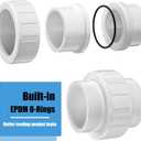 2PCS PVC Union Coupling 2Inch, Furniture Grade PVC Union Pipe Fittings with EPDM O-Ring, Schedule 40 White Slip Coupling Adapter for Irrigation, Pool & Spa System, indoor Plumbing Project