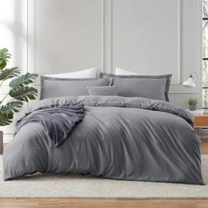 Hearth & Harbor Grey Duvet Cover Full Size, 3 Piece Soft Double Brushed Bedding Set, Includes 1 Duvet Cover 80x90 inches with Button Closure and 2 Pillow Shams