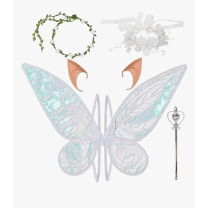 Fairy Wings for Adults Girl Sparkle Butterfly Angel Wings with Princess Wings Floral Garland Ears Wand Necklace for Cosplay
