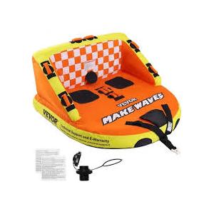 VEVOR Towable Tube for Boating, 1-2 Riders Inflatable Towable Tubes with Deck Seats and Backrest, 340 lbs Water Sport Tube for Boat to Pull, Full Nylon Cover, EVA Grab Handles and Speed Safety Valve