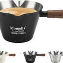 Mongdio Espresso Measuring Cup, Stainless Steel Espresso Shot Cups with Wooden Handle and Double Spouts, 6.8OZ/200ML, Black