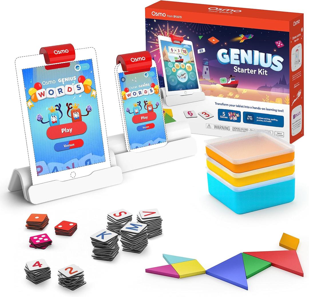 Osmo - Genius Starter Kit for iPad & iPhone - 5 Educational Learning Games - Ages 6-10 - Math, Spelling, Creativity & More - STEM Toy Gifts for Kids, Boy & Girl - Ages 6 7 8 9 10 (Osmo Base Included) (iOS)