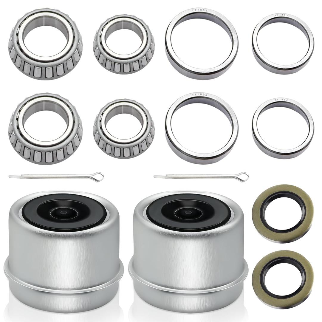 2 Set 3500lb Trailer Bearings Kit L68149/L68111 and L44649/L44610 Fits for 1-3/8'' to 1-1/16'' Axles Trailer Wheel Hub with 171255TB Seal OD 1.719'', Dust Cover and Cotter Pin