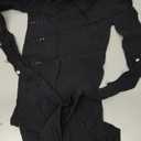 Black Lace Seamless Sheer Long Sleeve One Shoulder Rhinestone Cut Out Romper, Size XS