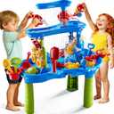 3-Tier Sand and Water Table Toys for Kids Aged 3 4 5 6 7 8, Water Waterfall Sensory Play Table with Beach Toys Accessories, Outdoor Activity Playset for Toddlers 2-4 3-5 4-6, Birthday Gifts