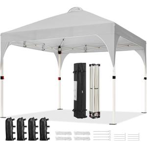 Yaheetech 10'x10' Pop Up Canopy Tent with Vent, Easy Set Up Tent, Instant Sun Shelter Canopy with Wheeled Bag, 4 Sandbags, 12 Stakes & 4 Ropes, for Parties, Beach, Outdoor, Light Gray