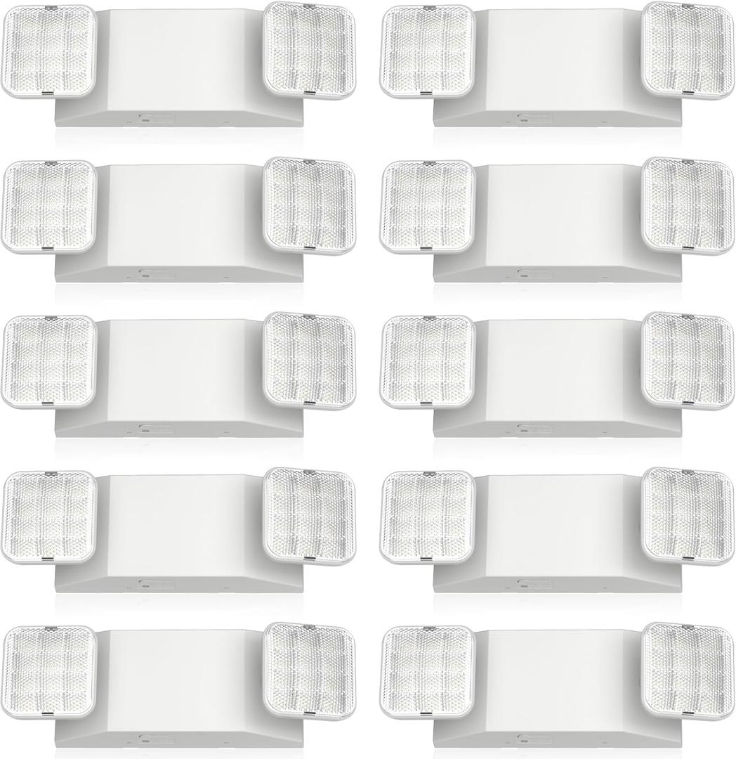 FREELICHT 10 Pack LED Emergency Lights for Business, with Battery Backup, Two Head Adjustable LED Emergency Square Lighting, UL 924 Certified
