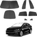 8PCS Windshield Sun Shade Custom Fit for 2016-2024 2025 Tesla Model X Accessories Foldable Sunshade Side Rear Window Shade Cover Full Set Privacy Protection Keeps Car Cool