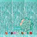 3 Pack Teal Aqua Blue Wave Foil Curtains - 3.3 ft x 6.6 ft Tinsel Metallic Streamers for Photo Booth Birthday Wedding Girl Princess Bachelorette Euphoria Theme Party Decorations